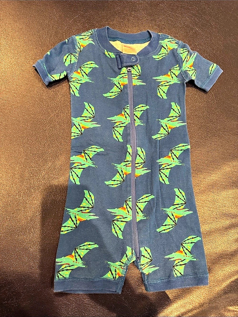 Hanna Andersson Pterodactyl Short Sleeve Zip Romper Baby 2T